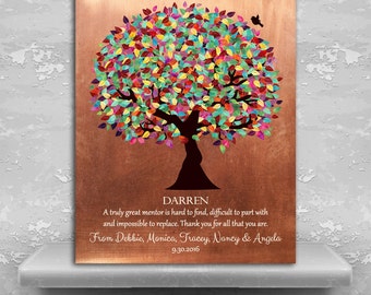 Mentor Gift Colorful Tree of Faux Copper Background Personalized Thank You Gift Custom Art Print on Paper, Canvas or Metal Art Plaque 1408
