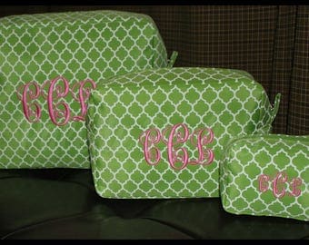 Monogrammed Makeup Bag Set, Customized Toiletry Bag Set, Personalized Cosmetic Bag Set, Embroidered Makeup Bag Set, Custom Cosmetic Bag Set