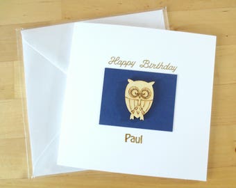 Personalised Birthday card for men, Birthday card for men, him, husband, boyfriend, brother, Dad - Owl birthday card, Greeting card handmade