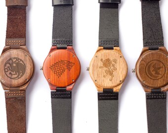Game of Thrones. Wood Watch. Stark. Targaryen. Lannister. Baratheon. Gift for Him. Engraved Watch. Groomsmen Gift