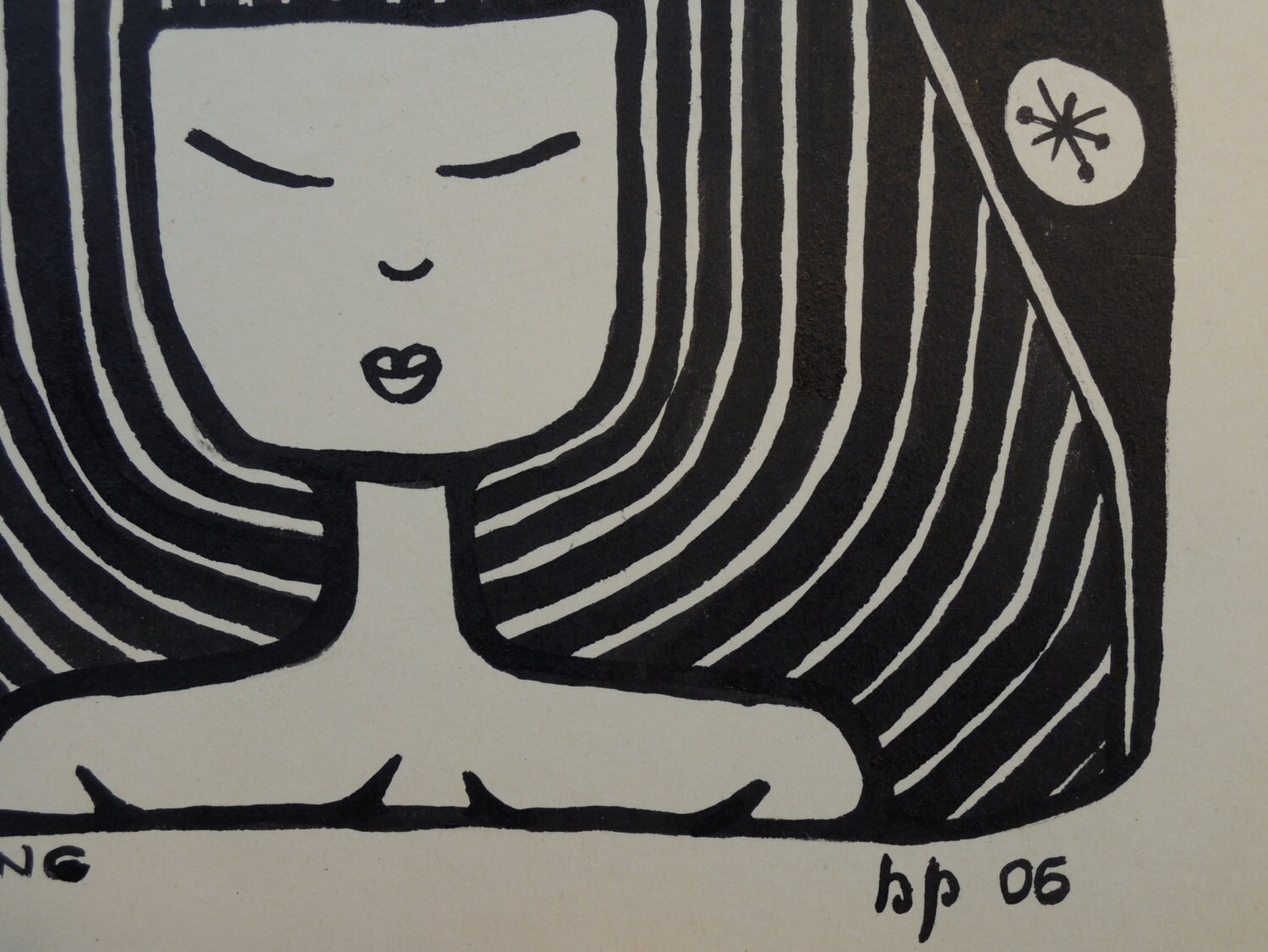 Original Japanese Ink Illustration Black And White Dreaming