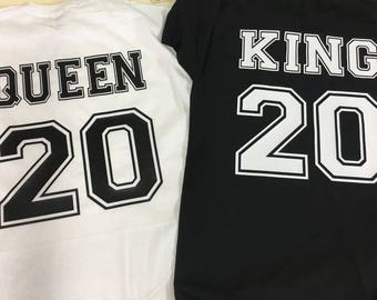 Tees personalized “king and queen” tees for couples pack. Choose your number and color!