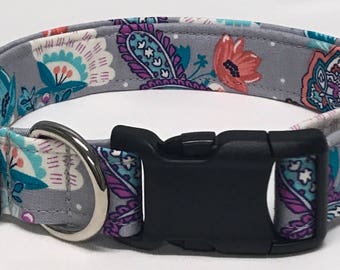 dog collar, gray paisley, paisley, floral, paisley dog collar, floral dog collar, paisley collar, floral collar, vera bradly inspired