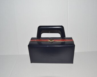 Navy & Red Box Purse ~ Vintage Handbag