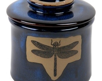 French Butter Keeper with Dragonfly