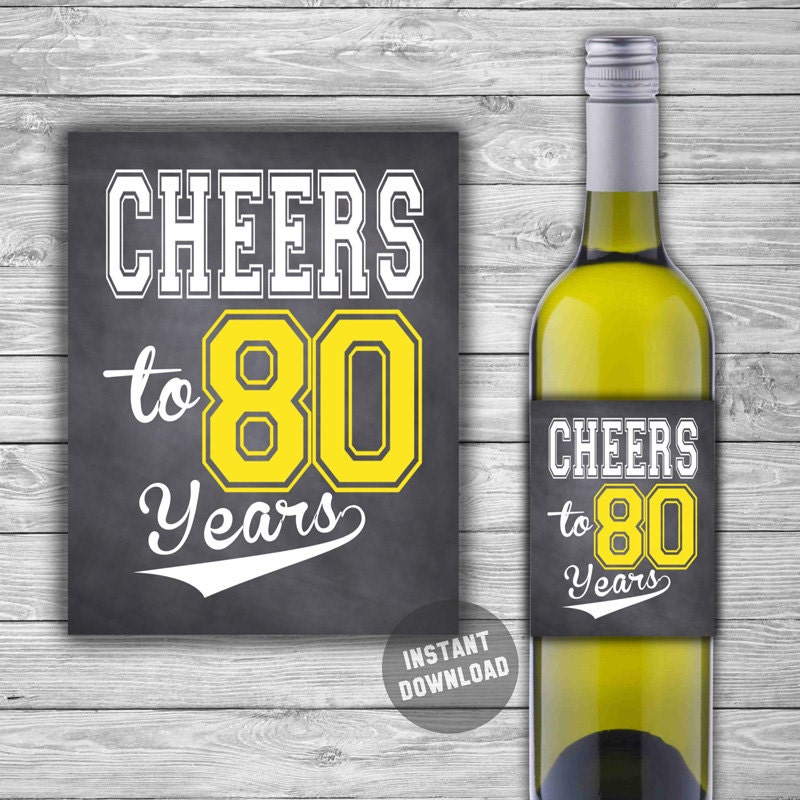 printable 80th birthday wine label chalkboard style 80th