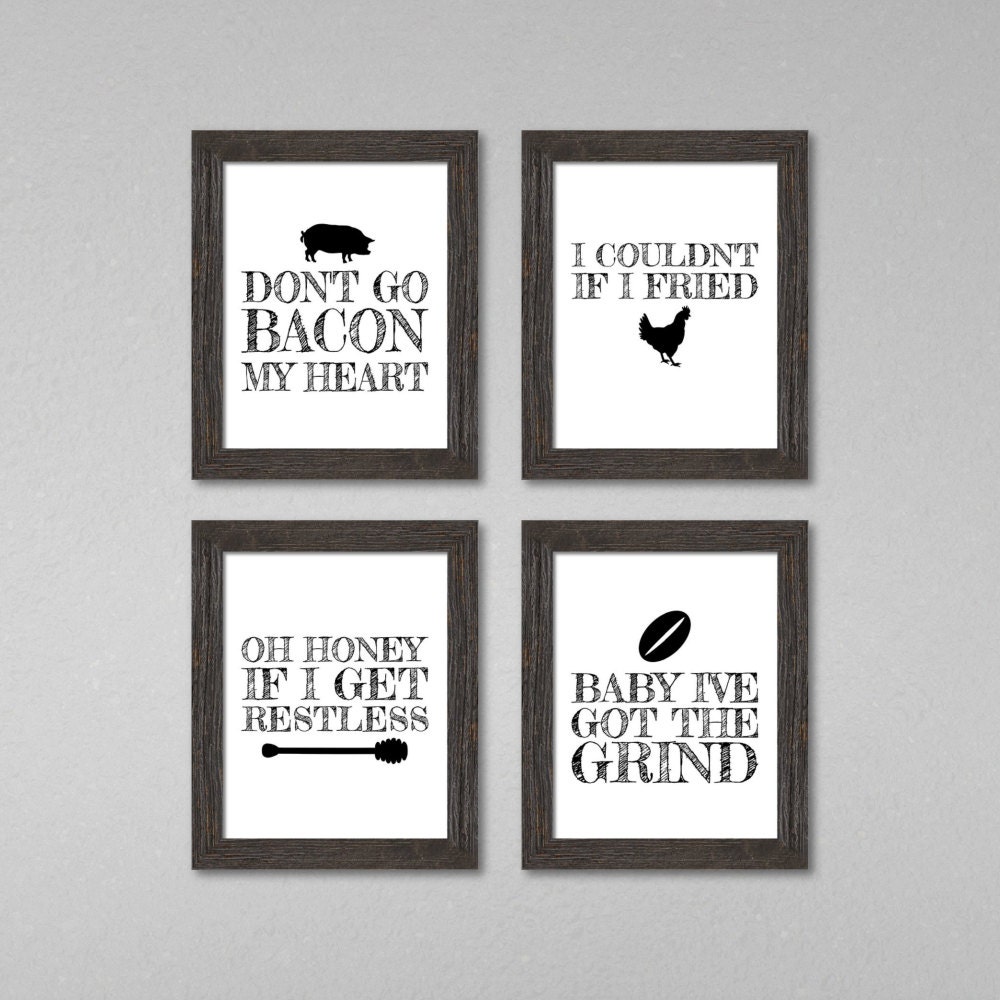 Kitchen Pun Print Set Don't Go Bacon My Heart Kitchen