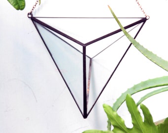Geometric glass terrarium, hanging terrarium, stained glass, hanging indoor planter, airplants terrarium.