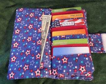Credit Card Organizer Wallet, Gift Card Holder, Womans Wallet, Hand Made, Ready to ship. Ready for the 4th of July