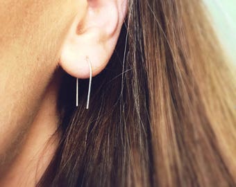 Sterling silver curved ear threader earrings, minimalist earrings, silver earrings, threader earrings, 1 PAIR