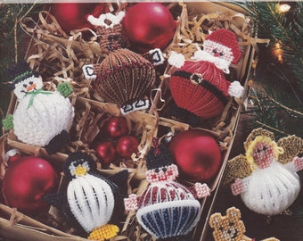 Christmas Balls, Leisure Arts Plastic Canvas Pattern Booklet 1724 Santa Reindeer Angel Elf & More HTF OOP