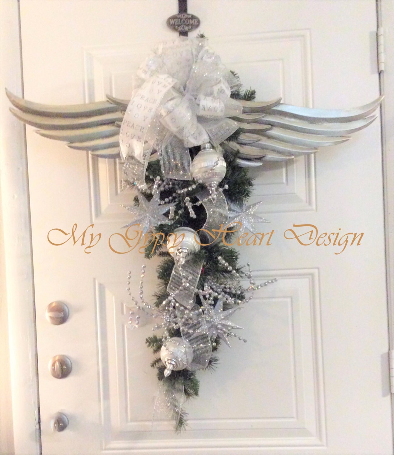 Christmas Wreath Angel Wings Door Swag Angel Wings Swag