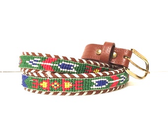 Vintage bohemian aztec leather beaded belt
