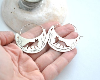 Silver Fox earrings Spring jewelry Sterling silver earrings Forest earrings Mori girl jewelry Nature earrings Woodland earrings Fox jewelry