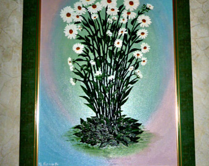 oil painting Daisy White Flower hand painted Canvas Bouquet room decor Floral painting Bedroom decor original oilpainting 13,7*19,6 in