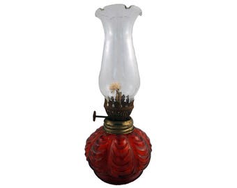 Red Glass Vintage Oil Lamp - Vintage Lamp Hurricane Lamp - Kerosene Lamp Glass Oil Lamp Decor Glass Lamp Antique Oil Lamp Lantern Hong Kong