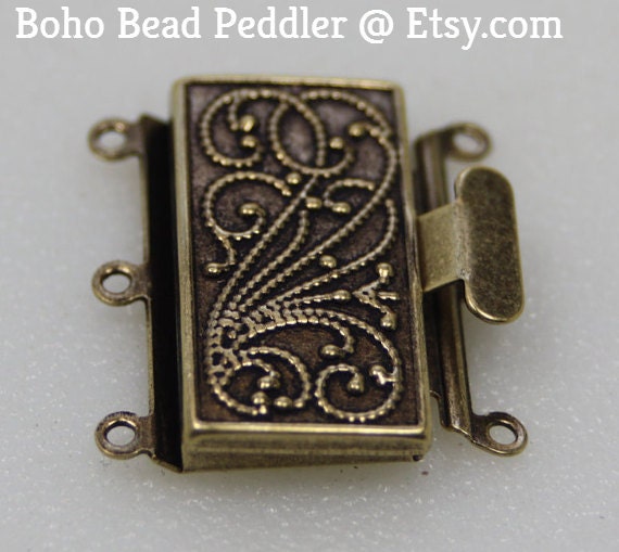 Antique Brass Box Clasp 3 Strand Vintage Style