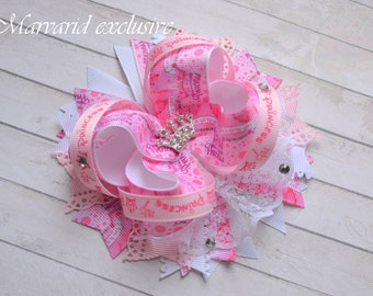 Bow Princess Pink bow crown Bow Princess First birthday Bow girls Bow hair clip.
