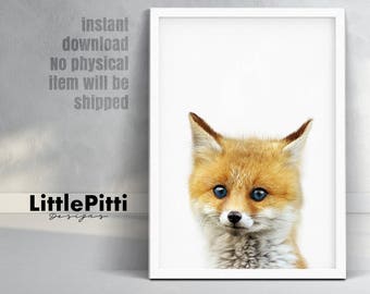Fox cub print, woodlands decor, baby animal print, minimalist print, babies room fox art, woodland animal wall art, nursery animal cub