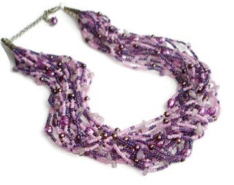 Purple necklace Seed bead necklace Seed Beads Seeds Bib necklace Purple jewelry Best friend birthday gift Daughter gift Best friend necklace