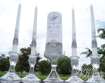 Family Unity Candle Set, Wedding Candles, Unity Candle, Candle Holders, Crystal