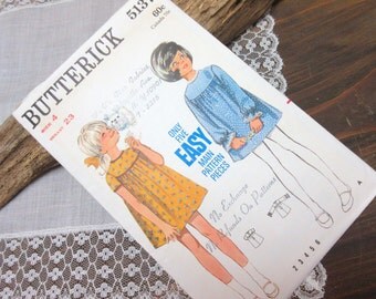 Dress Pattern Vintage 1960 Butterick Sewing Pattern Children Dress , Girl Dress Pattern.
