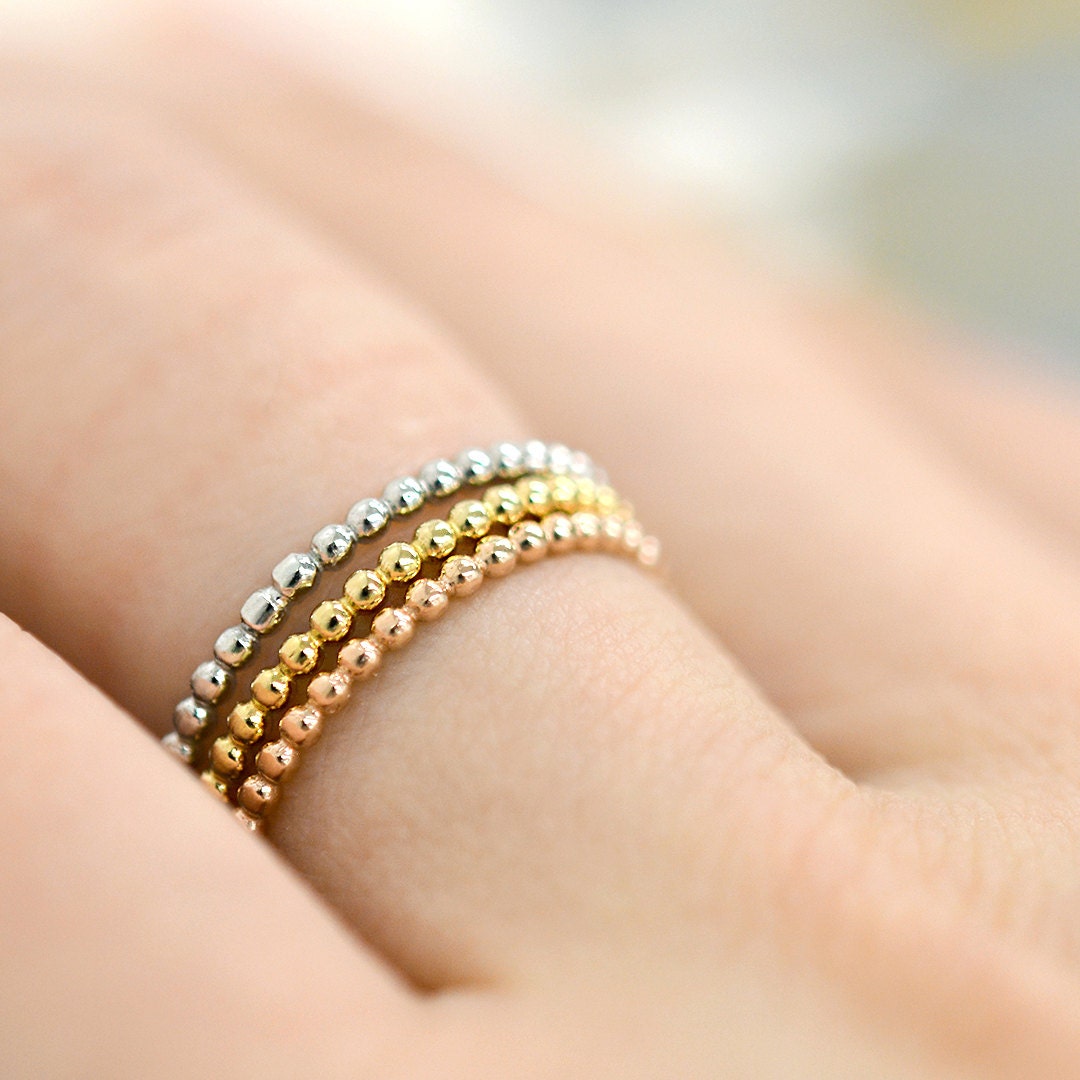 Gold Beaded Ring 14k Solid Gold Ring Tiny Dot Ring by agildedleaf