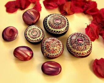 Mandala stones, pointillism, bohemian dot art, painted rocks, mandala rocks, mandala art, mandala decor, purple decor, plum decor
