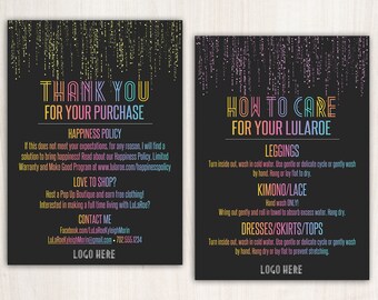 Personalized Thank You, Care Card / Home Office Approved / Happiness Policy, Care Instructions Card / For Fashion Consultants, Retailers