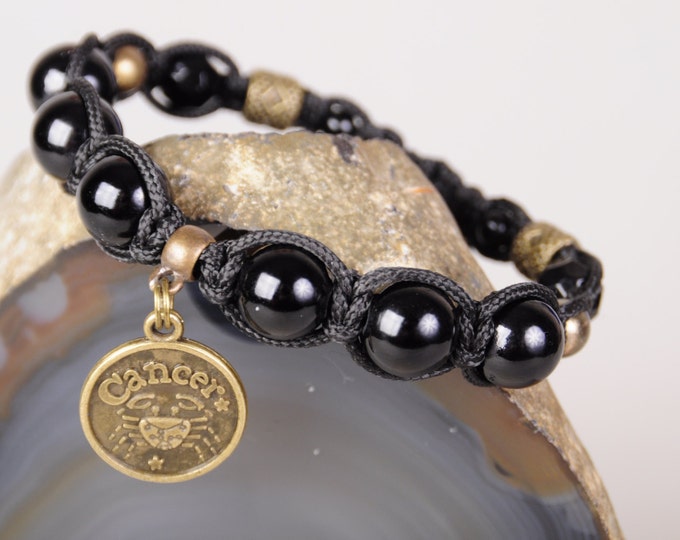 Cancer zodiac bracelet black agate Shambala Cancer black agate bracelet gift Christmas NewYear Valentine Day Shambala Cancer black agate