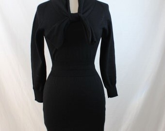 1950s Vintage Black Wool Sweater Dress Size Small