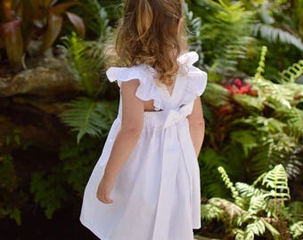 Flower Girl Dress, Baby Girls Dress, Little Girls Dress, Toddler Dress, Childs Dress, Party Dress, Flutter Sleeve Dress, White Dress