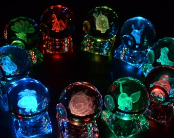buy 2 get free 1 Pokemon Dragonite 3D Crystal Glass Pokeball LED Light Cosplay Replica Ball Prop & Free LED Pokemon