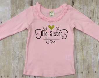 Big Sister Shirt-Big Sister Pink Shirt-Sibling Shirt-New Baby Announcement Shirt-Big Sister Gold Glitter