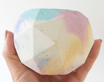 Pastel rainbow style concrete planter, Geometric succulent planter, concrete pot, candle holder