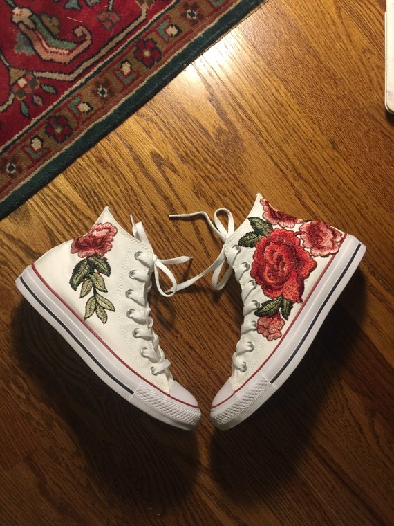 Rose embroidered hi top converseshoes included in price Rose embroidered hi top converseshoes included in price