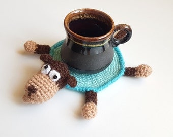 Gift for mother Gift for teen Table decor Drink coaster Table coasters monkey decor Crochet coaster Monkey toy Tea coaster Funny monkey gift