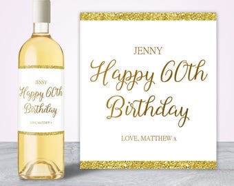60th Birthday Decorations, 60th Birthday Gifts for Women, 60th Birthday Party Decorations, Wine Bottle Label, Birthday Wine Label