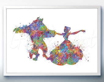 Disney Princess Belle Beauty and the Beast Dancing Watercolor Poster Print - Watercolor Painting - Watercolor Art - Kids Decor-Nursery Decor
