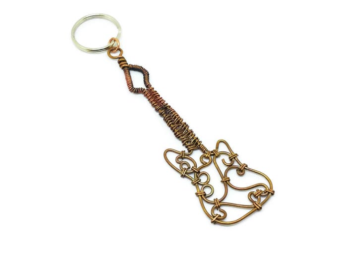 Copper Guitar Key Chain, Copper Wire Fender Jazz Bass Key Chain, Father's Day Gift, Gift for Musicians, Gift for Music Lovers