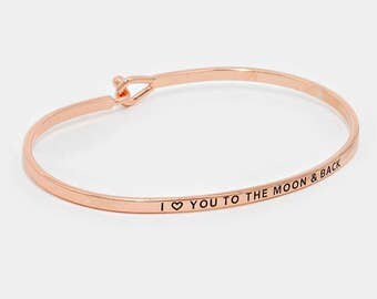 I Love You To The Moon & Back Bracelet, Mantra Bracelet, Rose Gold Bracelet, Rose Gold Mantra Bracelet, Thin Stack Bracelet, I Love You
