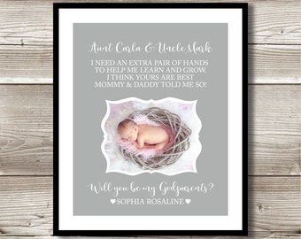 Will You Be my Godparents? Digital Print, Godparents gift, Baptism gift, Personalized Photo, Godparents photo print, Christening