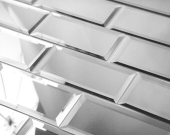 Peel And Stick Silver Mirror Glass Mirror BackSplash Subway Glass Tile- 3x6 - Peel and Stick Mirror- Home Design 12 square feet per box
