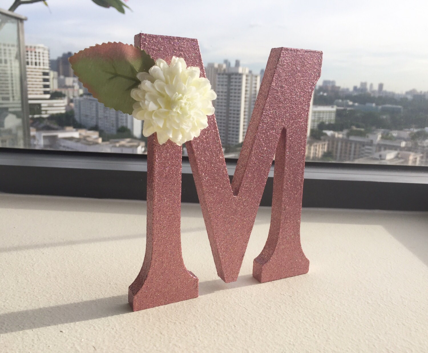 Pink Glitter Wooden Freestanding Letter