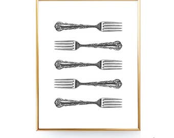 Vintage Fork Printable Wall Décor Fork Print Kitchen Printable Art Fork Art Silverware Print Kitchen Utensil Art Kitchen Print Utensil Print