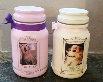Pet Urn, Personalised Pet Urn, Handmade Urn, Photo Pet Urn, Vintage Urn, Keepsake Jar, Memorial Jar, Dog Urn, Small Pet Urn, Shabby Chic