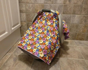Universal purple canopy for carseat, girl car seat canopy, soft baby car seat canopy, baby car seat cover, floral infant car seat canopy