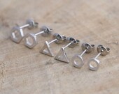 Tiny Circle Studs | Open Triangle Studs | Geometric Sterling Silver 925 Studs | Hexagon Studs | Silver 925 Earrings | Circle Stud Earrings