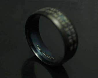 Mens Ring, Promise Rings for Men, Engraved Ring, Wedding Ring for Him, Stainless Steel Ring, Black IP Beveled Edge Band, Groomsmen Gift