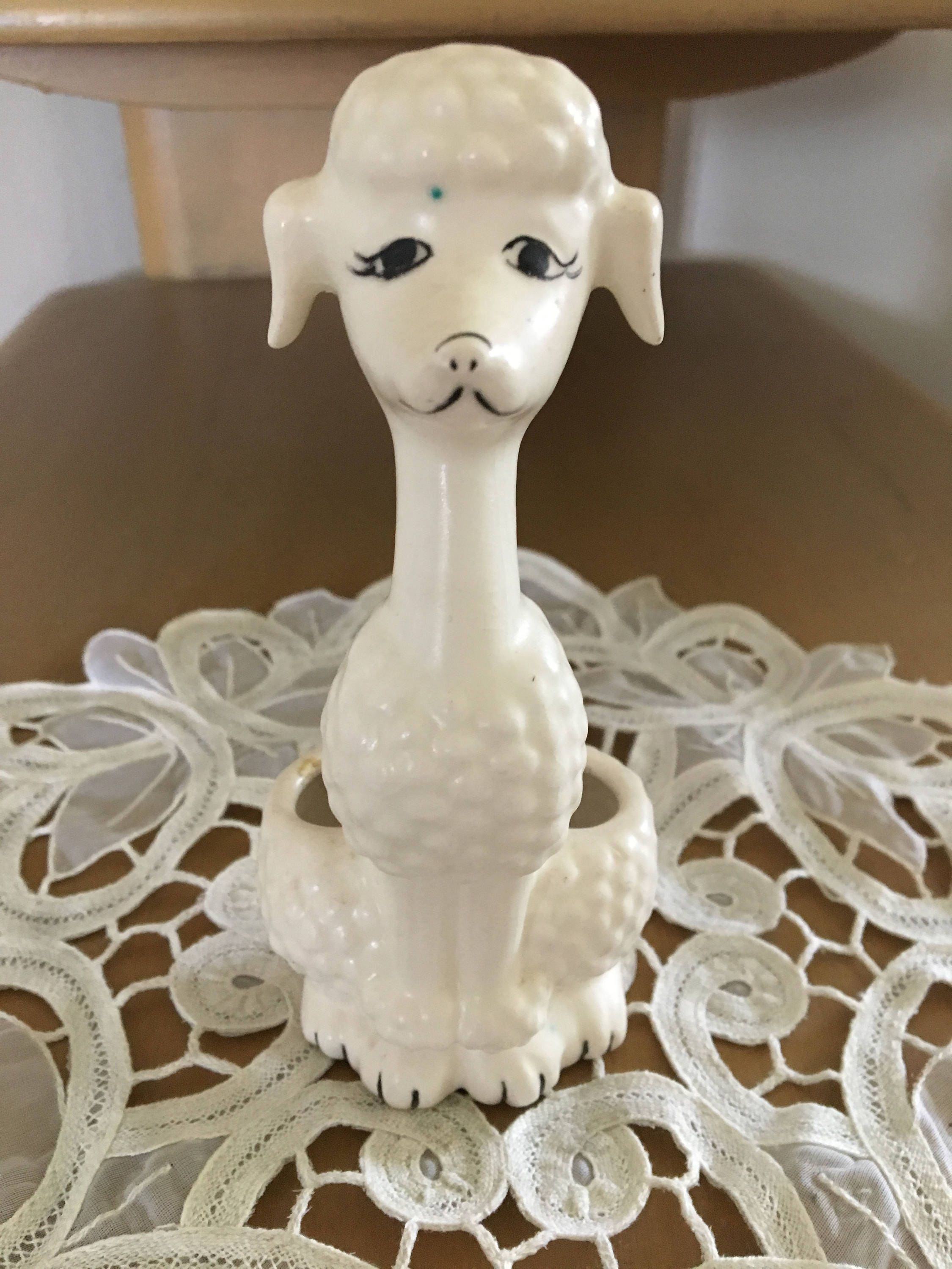 Vintage Retro White Poodle Porcelain Lipstick Holder